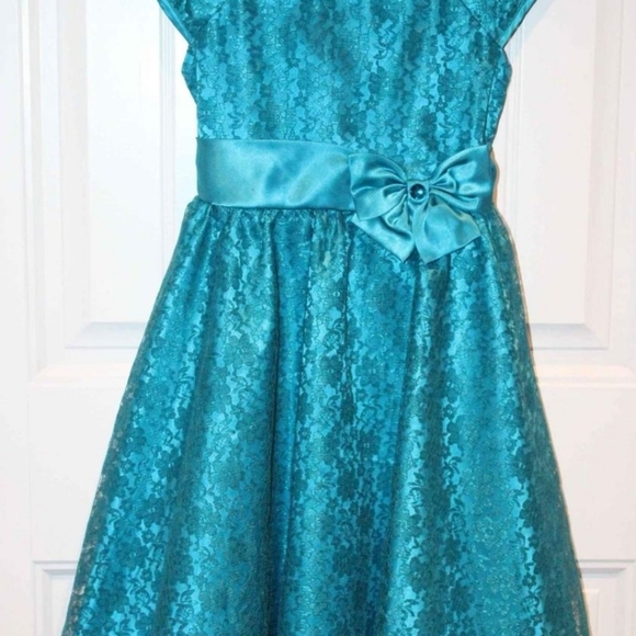 2/$30 🏷 Jona Michelle Turquoise Lace Dress Size 10 - Picture 2 of 4